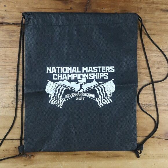 NATIONAL MASTERS CHAMPIONSHIP 2017 BLACK CINCH BAG DRAWSTRING BACKPACK NEW - Picture 1 of 2
